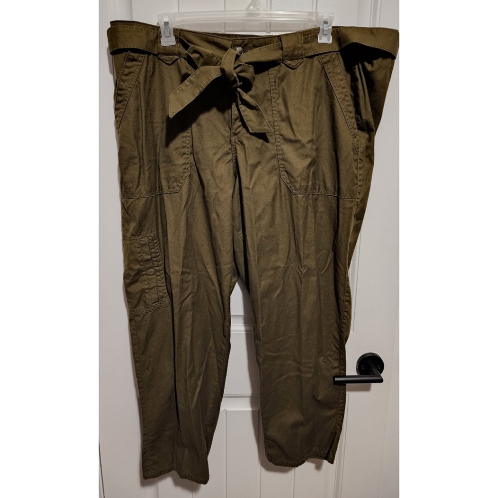 Lane Bryant army green pants with belt tie waist size 24